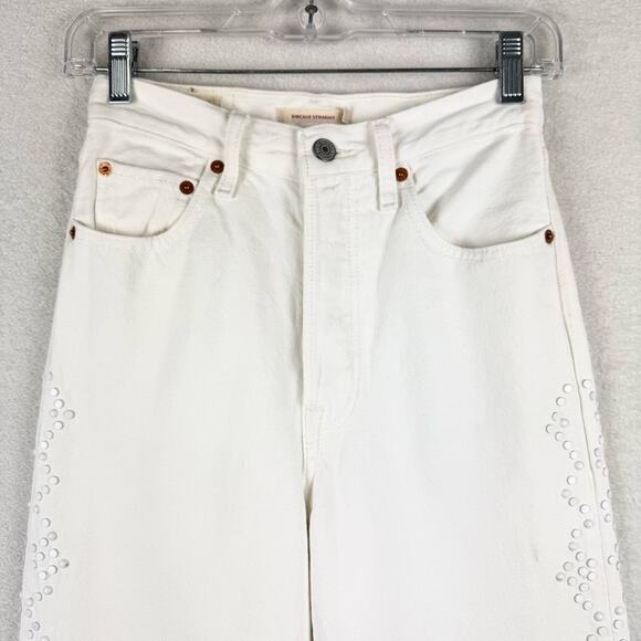 Levi's Studded Ribcage Straight White High Rise Jeans Size 24x29 Boho Festival - Picture 6 of 16